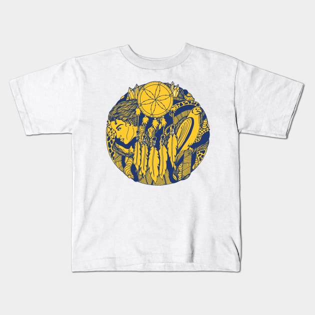 Navy Gold Dream Falcon Kids T-Shirt by kenallouis